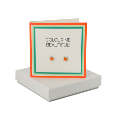 Colour Card - Coral Enamel Star Studs Coral and Mint